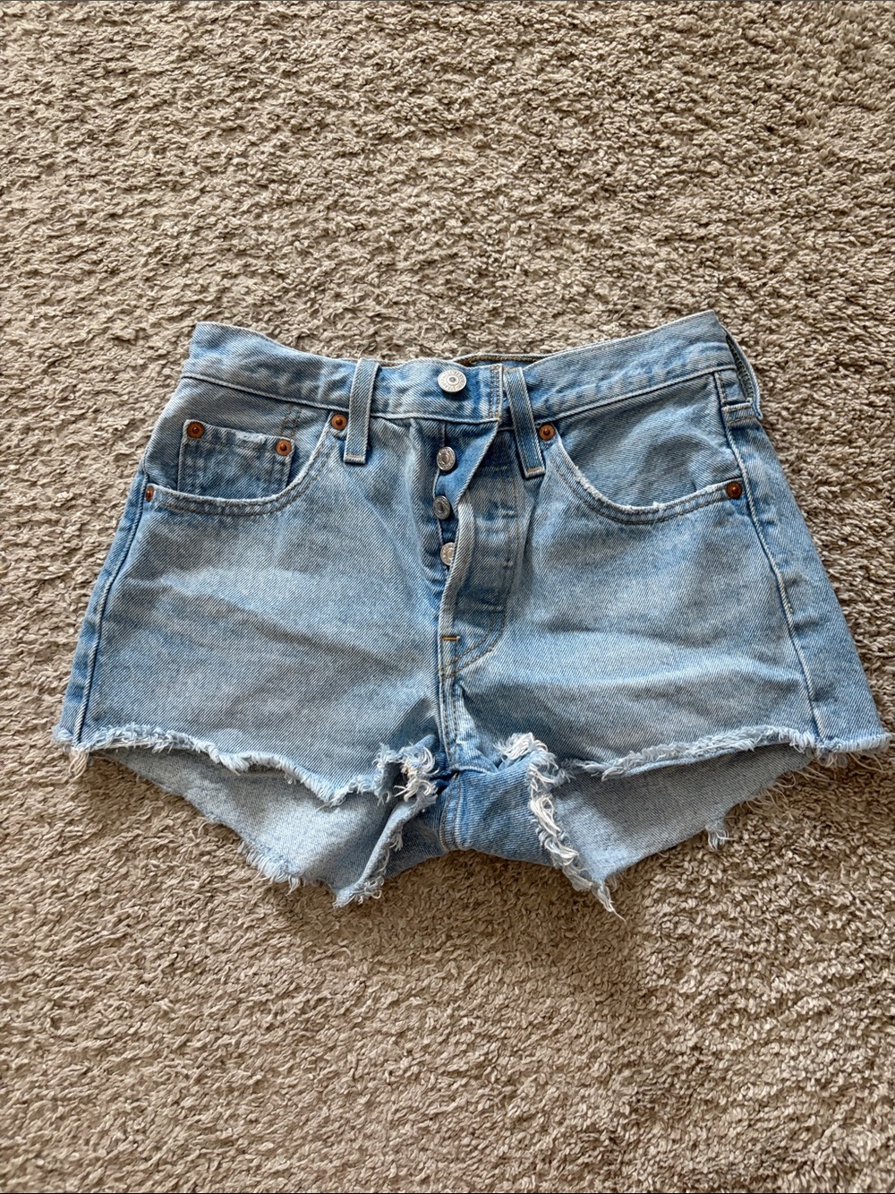 Levis 501 Light Blue Denim High-Rise Cutoff Shorts